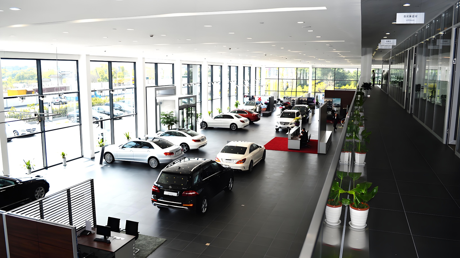 There are multiple second-hand car showrooms